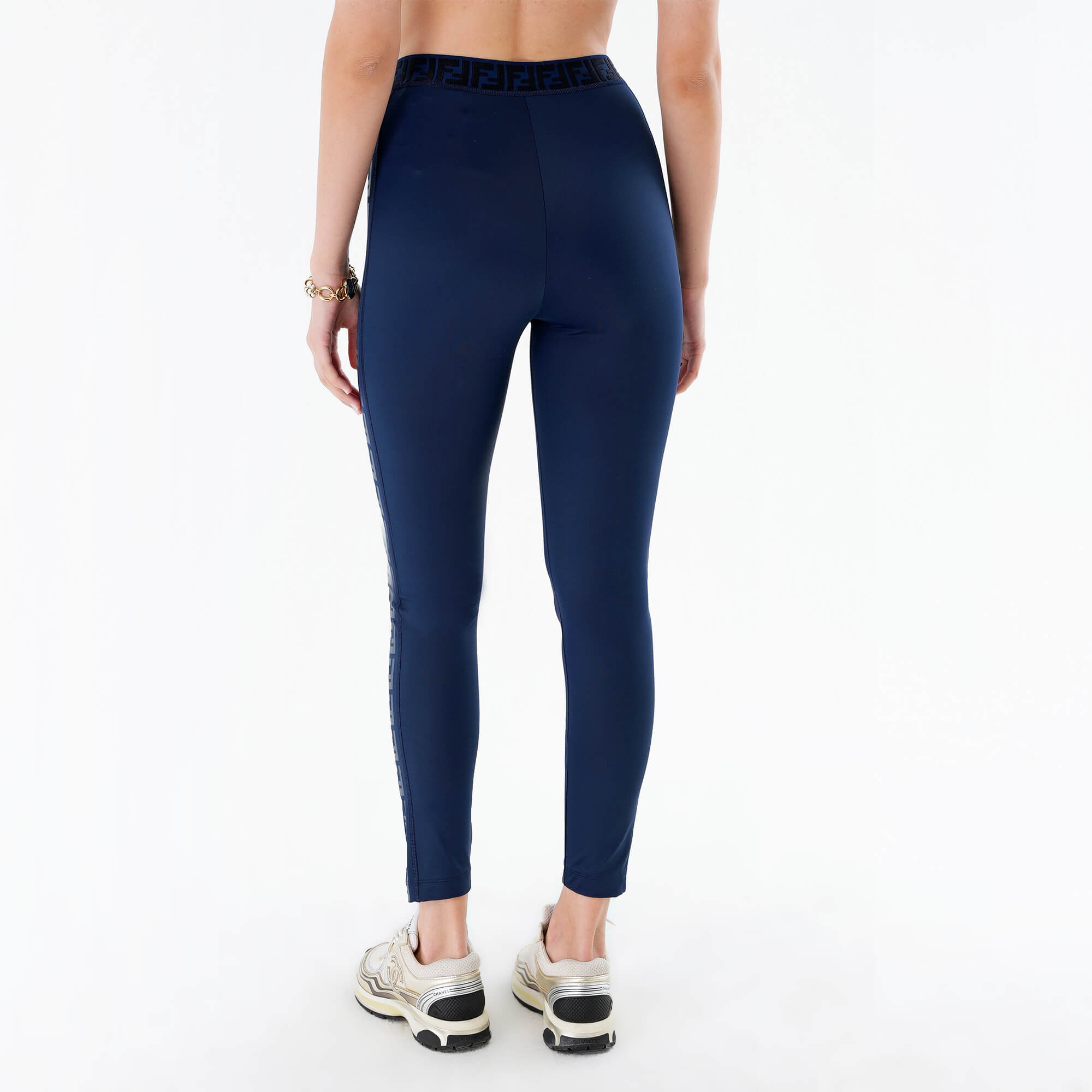 Fendi - Navy Blue Iconic FF Logo Leggings M